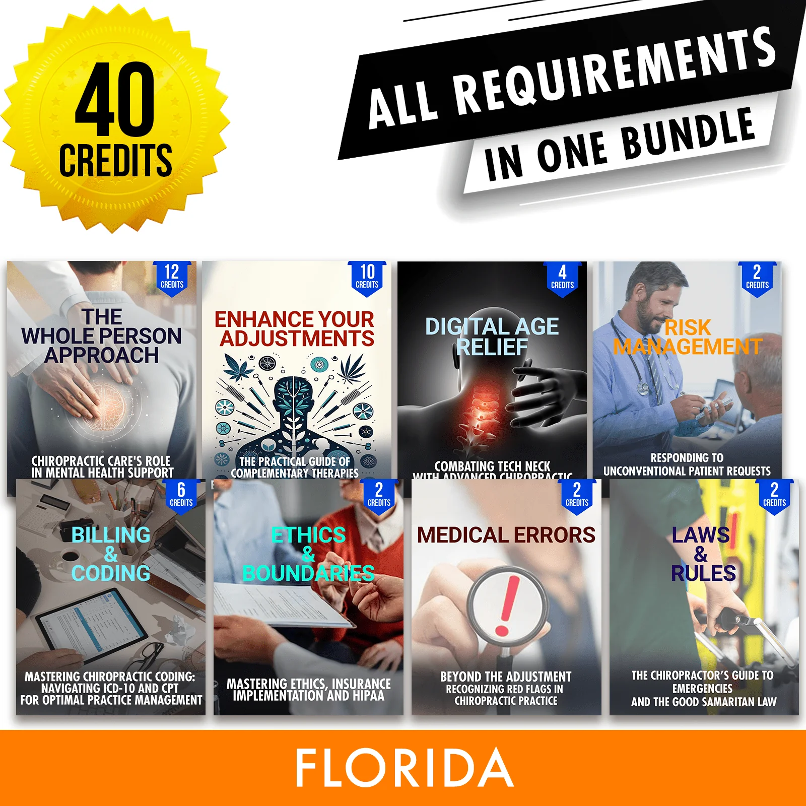 Florida Package 1: Full Recertification - All Required Chiropractic Continuing Education Hours in One Package, 40 Credits