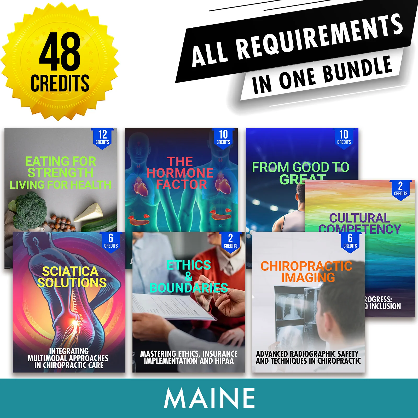 Maine Package 2: Full Recertification - All Required Chiropractic Continuing Education Hours in One Package, 48 Credits